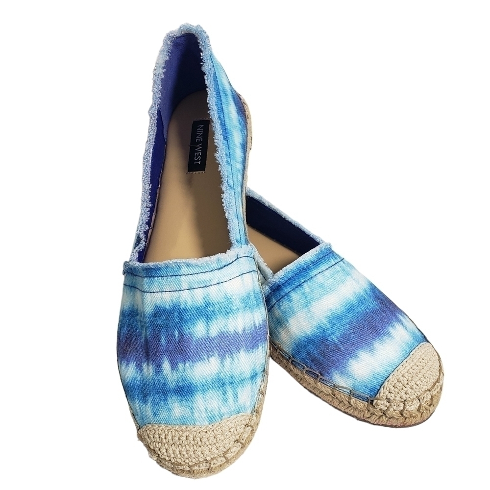 Nine West Maybe Medium Blue Fabric Espadrille Flats Sz 7.5M
